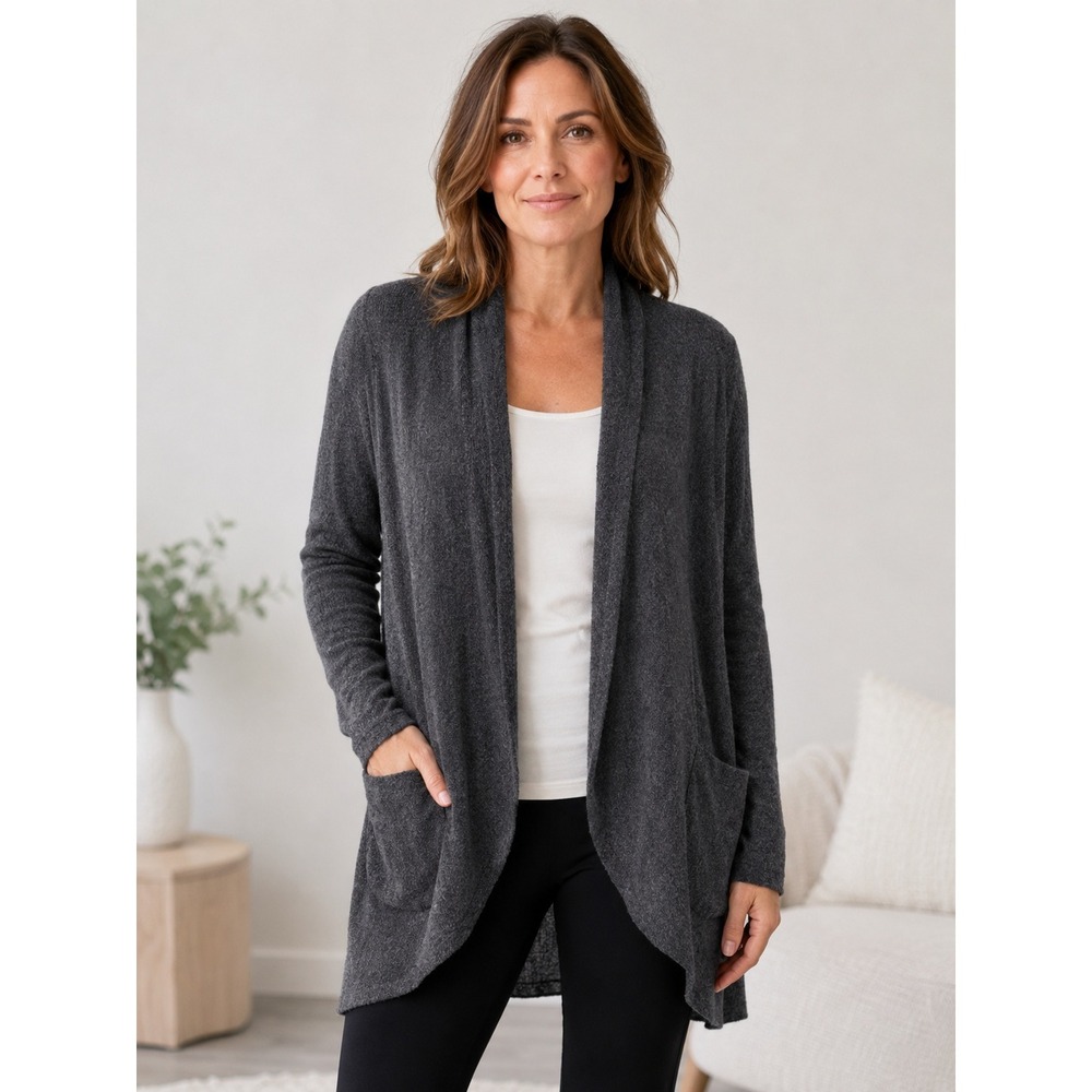 Barefoot Dreams Cardigan Women's Medium CozyChic Lite Soft Open Front Gray